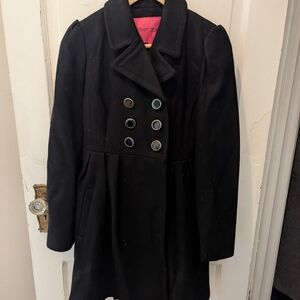 Betsey Johnson Black Pea Coat with Silver Buttons